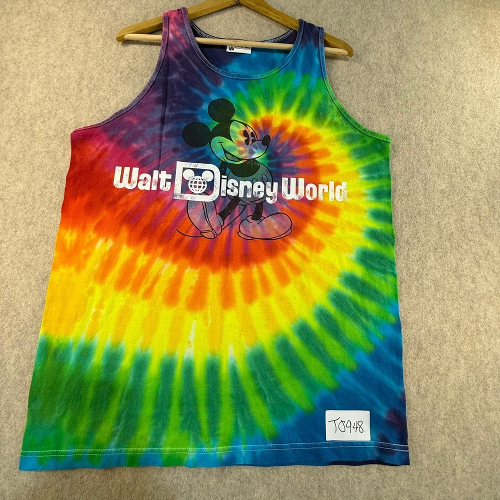 Disney‎ Parks Mickey Mouse Walt Disney World Rainbow Tie Dye Tank Top Mens XL